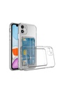 Apple iPhone 12 Uyumlu Kılıf Kartlıklı Şeffaf Zore Setra Clear Silikon Kapak