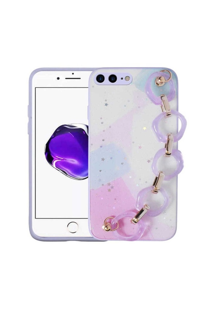 Apple iPhone 7 Plus Uyumlu Kılıf Simli Desenli El Askılı Tutacaklı Zore Elsa Silikon Kapak