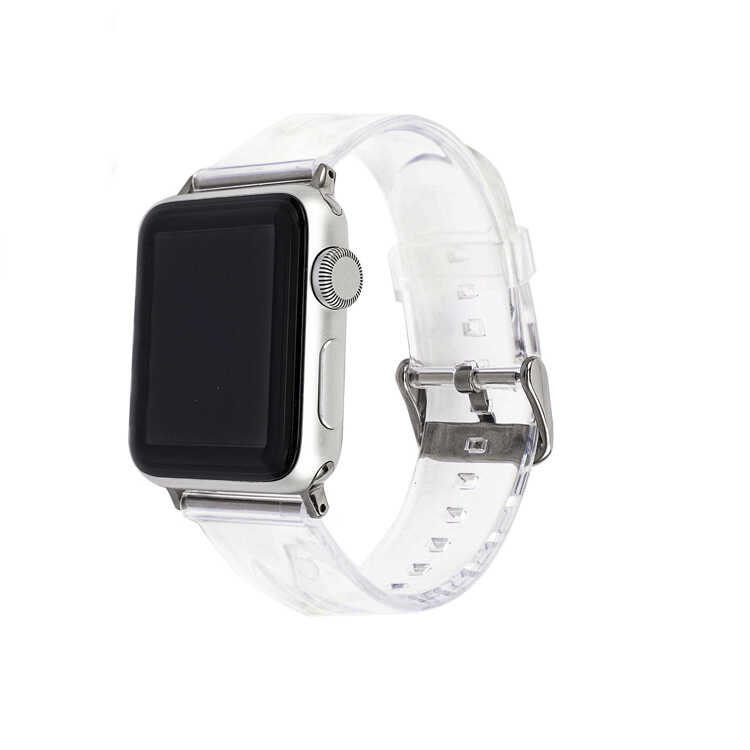 ​​​Apple Watch 38mm Uyumlu Kordon Silikon Şeffaf Transparan Esnek KRD-13 Kayış 