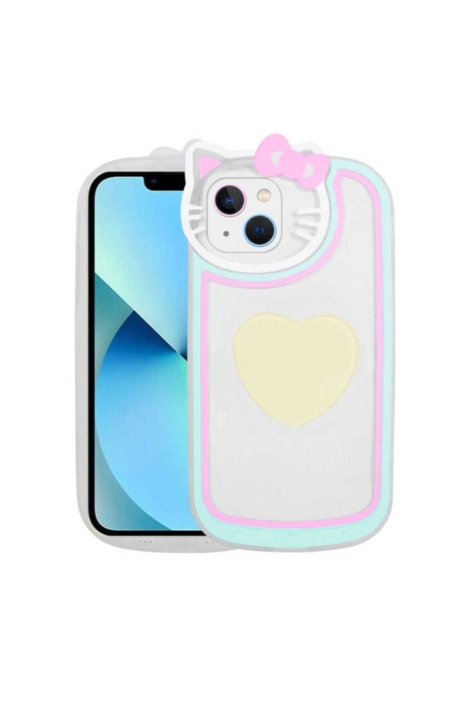 Apple iPhone 13 Uyumlu Kılıf Kedi Figürlü Transparan Pop Soketli Zore Ritmik Kapak