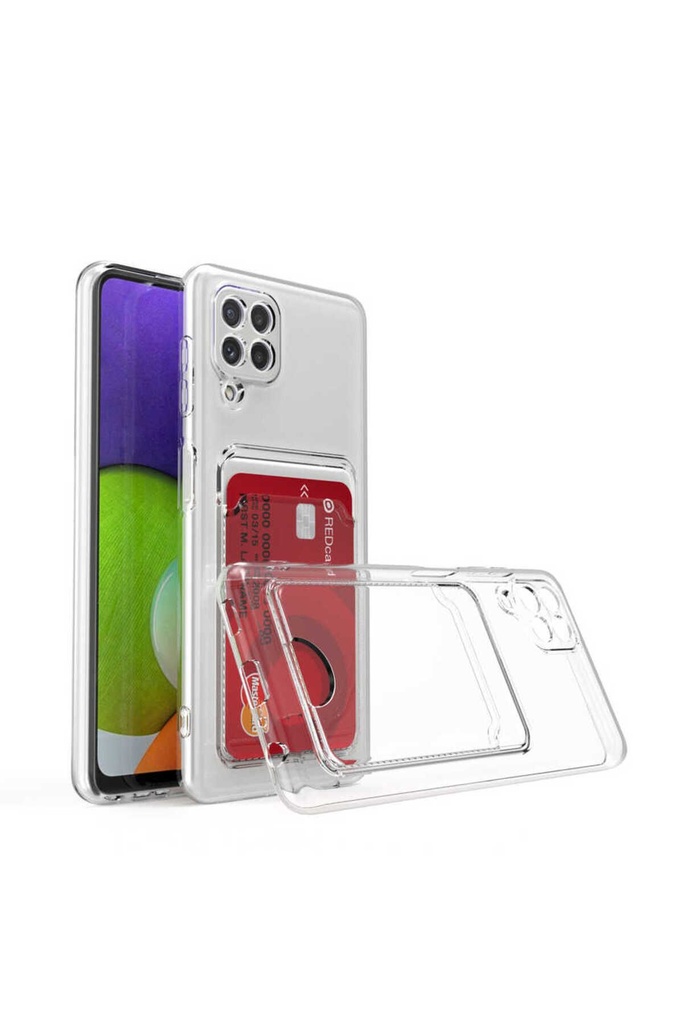 Samsung Galaxy M12 Uyumlu Kılıf Kartlıklı Şeffaf Zore Setra Clear Silikon Kapak