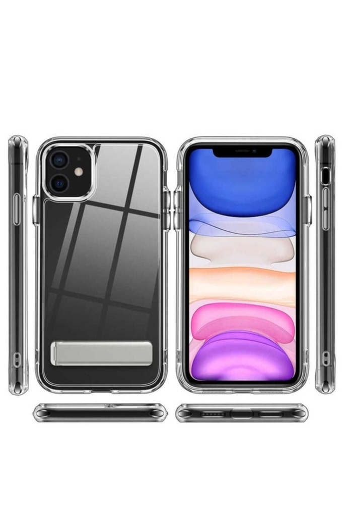 Apple iPhone 12 Uyumlu Kılıf Standlı Şeffaf Silikon Zore L-Stand Kapak