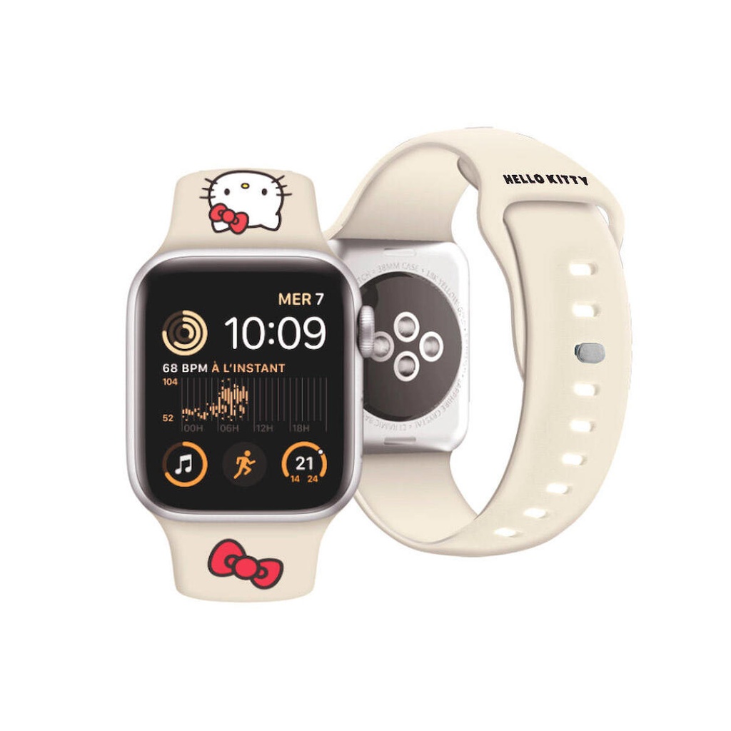 Apple Watch 38mm Uyumlu Hello Kitty Orjinal Lisanslı Yazı Logolu Fiyonk & Kitty Head Silikon Kordon