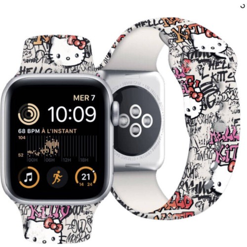 Apple Watch 38mm Uyumlu Hello Kitty Orjinal Lisanslı Etiket Graffiti Silikon Kordon