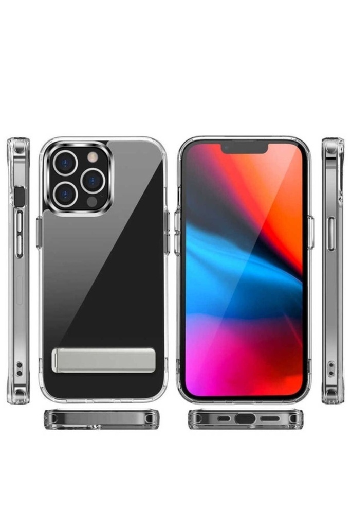 Apple iPhone 14 Pro Max Uyumlu Kılıf Standlı Şeffaf Silikon Zore L-Stand Kapak