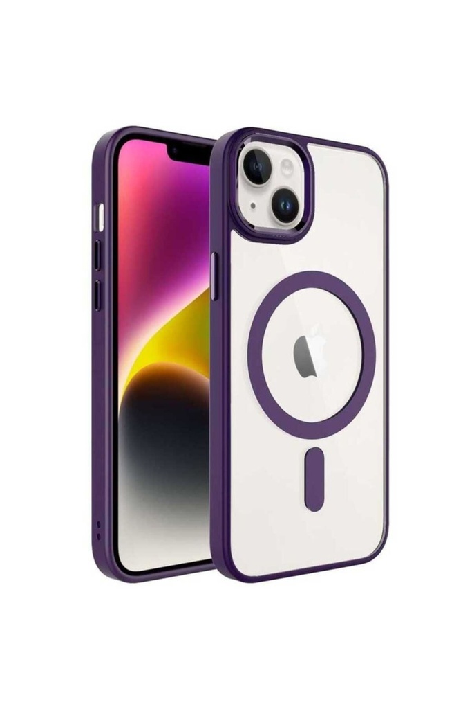 Apple iPhone 14 Uyumlu Kılıf Wireless Şarj Özellikli Zore Krom M-safe Silikon Kapak