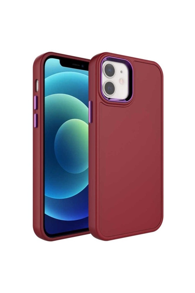 Apple iPhone 12 Uyumlu Kılıf Metal Çerçeve ve Buton Tasarımlı Sert Zore Botox Kapak