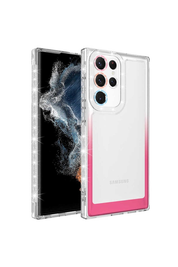 Samsung Galaxy S22 Ultra Uyumlu Kılıf Simli ve Renk Geçiş Tasarımlı Lens Korumalı Zore Park Kapak