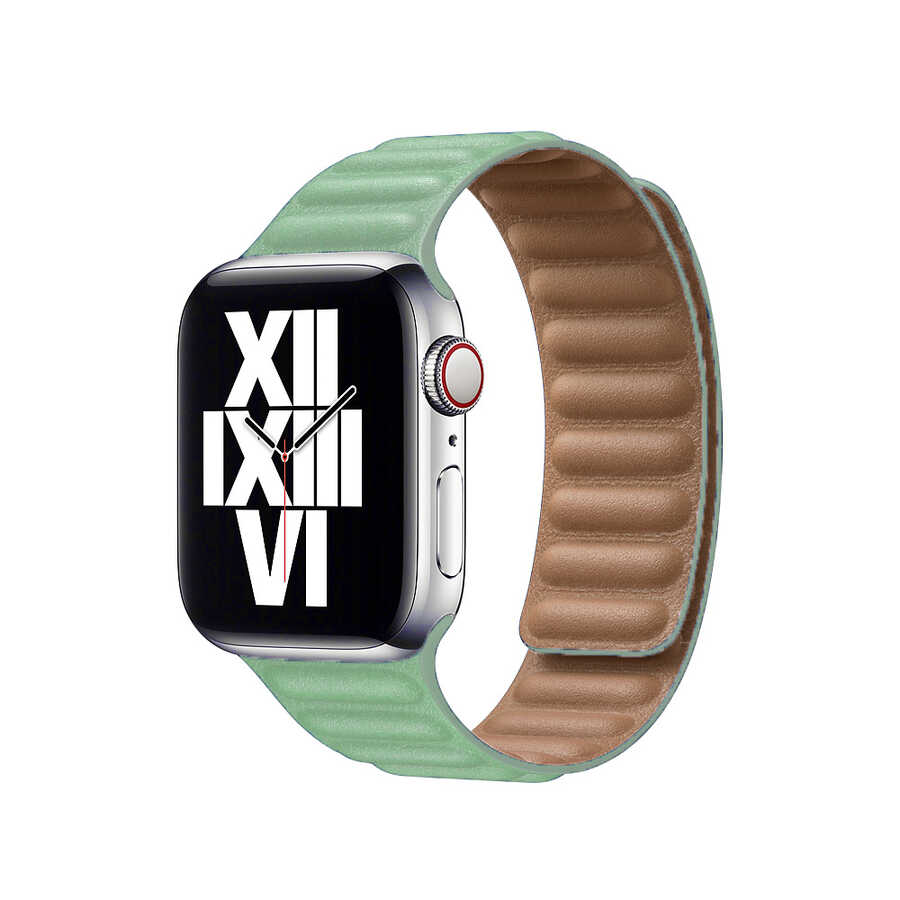 ​​​Apple Watch Ultra 49mm Uyumlu Kordon Suni Deri Baklalı KRD-34 Kayış