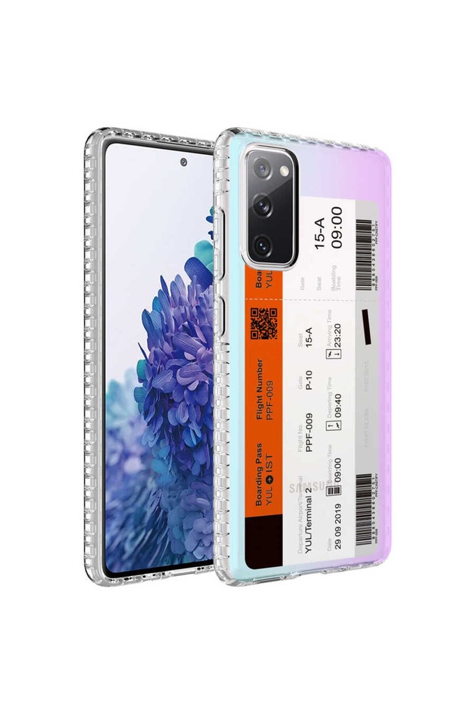 Samsung Galaxy S20 FE Uyumlu Kılıf Airbag Kenarlı Renkli Desenli Silikon Zore Elegans Kapak
