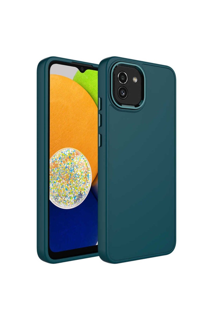 Samsung Galaxy A03 Uyumlu Kılıf Metal Çerçeve ve Buton Tasarımlı Silikon Zore Luna Kapak