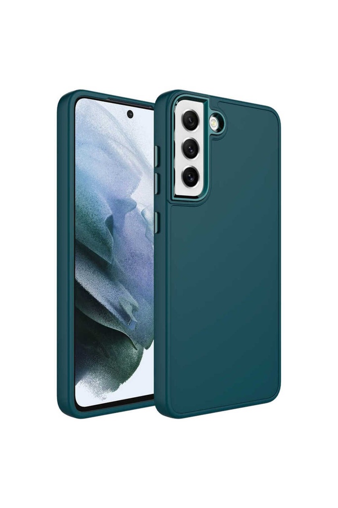 Samsung Galaxy S21 FE Uyumlu Kılıf Metal Çerçeve ve Buton Tasarımlı Silikon Zore Luna Kapak