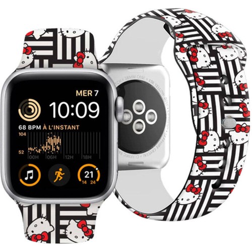 Apple Watch 40mm Uyumlu Hello Kitty Orjinal Lisanslı Çizgiler & Kitty Silikon Kordon
