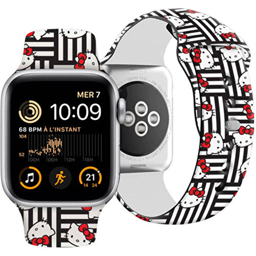 Apple Watch 38mm Uyumlu Hello Kitty Orjinal Lisanslı Çizgiler & Kitty Silikon Kordon