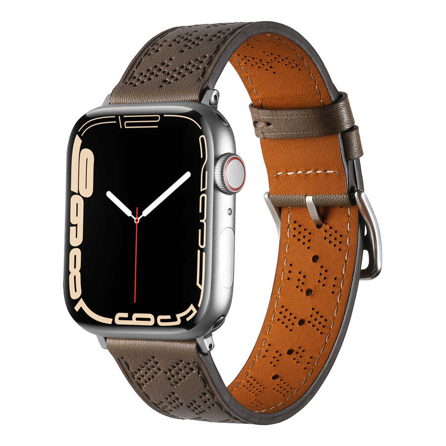 ​​​Apple Watch 44mm Uyumlu Kordon Deri Şık Tasarımlı Luxury Strap KRD-76 Kayış