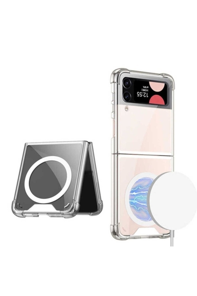 Samsung Galaxy Z Flip 4 Uyumlu Kılıf Wireless Şarj Özellikli Airbagli Zore Kıpta Anti Shock M-safe Kapak