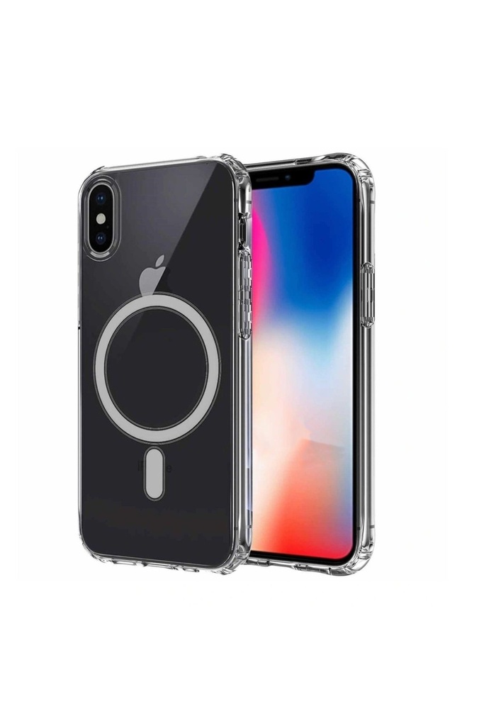 Apple iPhone XS Max Uyumlu Kılıf M-safe Şarj Özellikli Şeffaf Sert PC Zore Embos Kapak