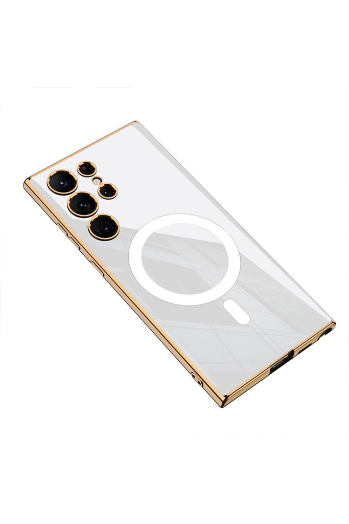 Samsung Galaxy S23 Ultra Uyumlu Kılıf Wireless Şarj Özellikli Kenarları Elektroplating Kaplama Aynalı Zore Kent Kapak
