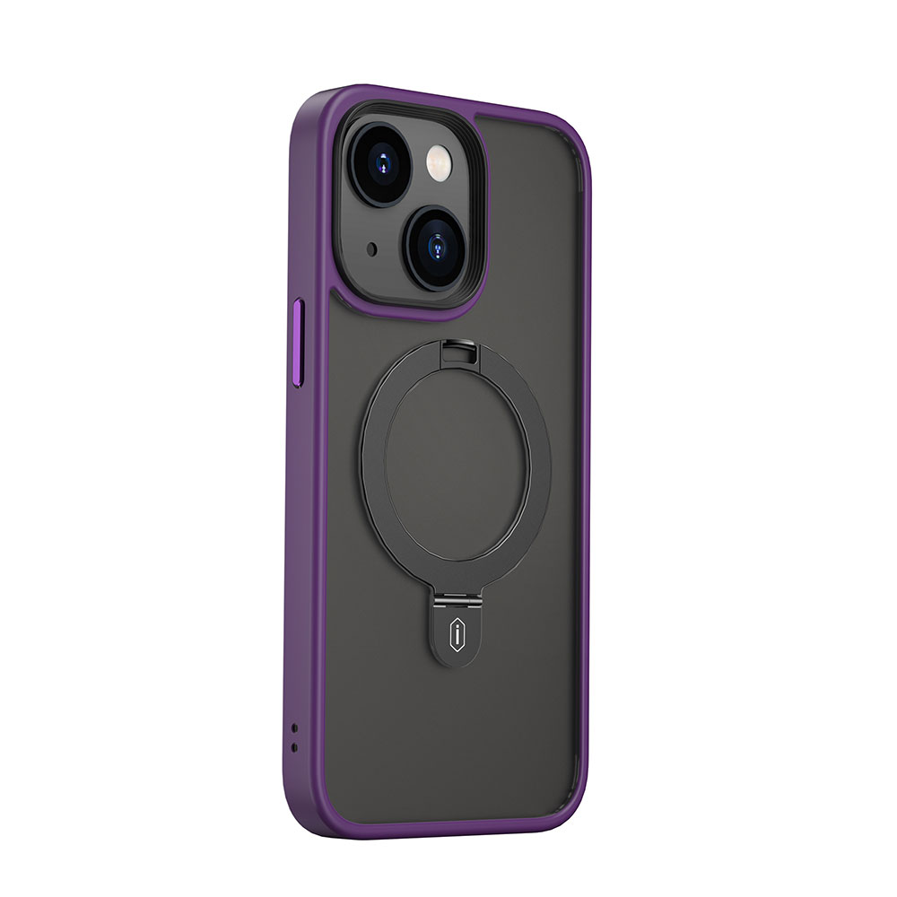 Apple iPhone 14 Uyumlu Kılıf Wiwu ZMM-010 M-safe Şarj Özellikli Parmak İzi Bırakmayan Mat Transparan Standlı Kapak