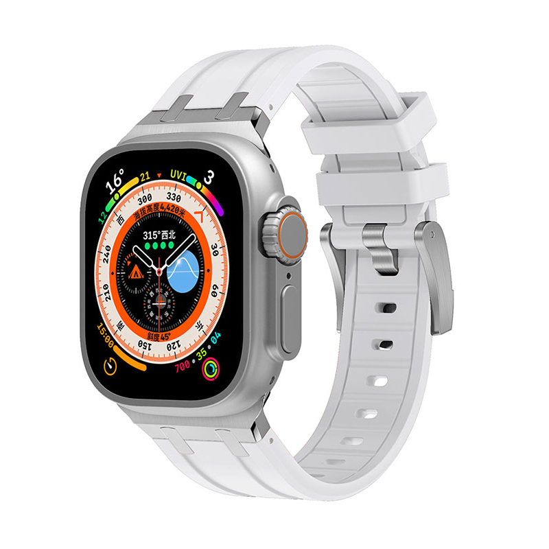 Apple Watch Ultra 49mm Uyumlu Kordon Silikon Metal Tokalı Soft Yüzey Zore KRD-89 Kayış