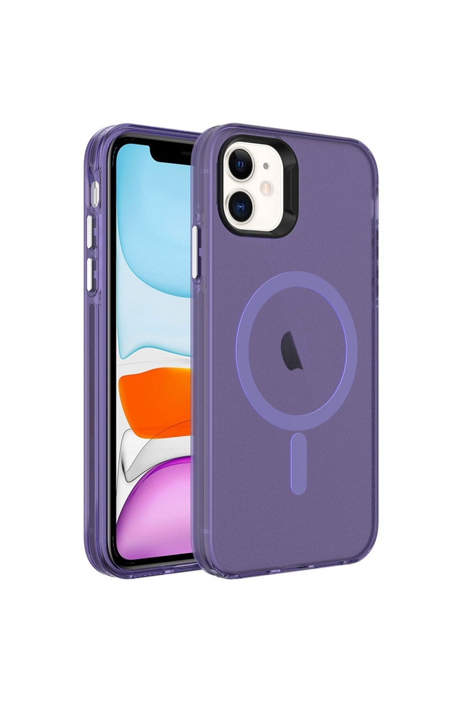 Apple iPhone 12 Uyumlu Kılıf Zore M-safe Şarj Özellikli Buzlu Transparan C-Pro Sert Kapak