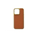 Apple iPhone 13 Mini Uyumlu Kılıf Wiwu Genuine Leather Gold Calfskin Orjinal Deri Kapak