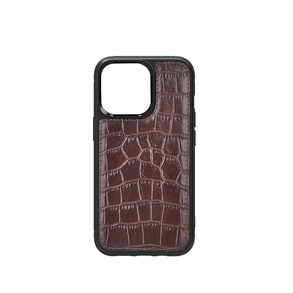 Apple iPhone 13 Mini Uyumlu Kılıf Wiwu Croco Pattern Calfskin Orjinal Deri Kapak