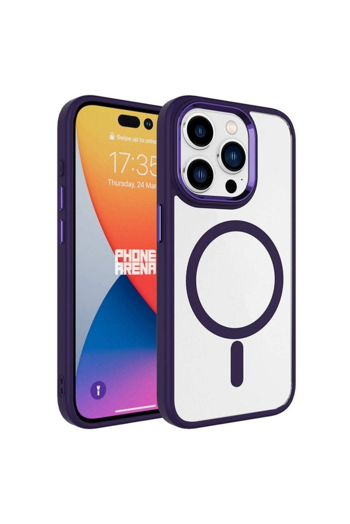 Apple iPhone 15 Pro Max Uyumlu Kılıf Wireless Şarj Özellikli Zore Krom M-safe Silikon Kapak