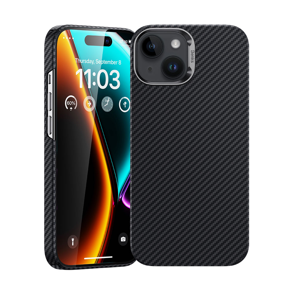 Apple iPhone 15 Plus Uyumlu Kılıf M-safe Özellikli Karbon Fiber Benks Essential ArmorAir 600D Kevlar Kapak