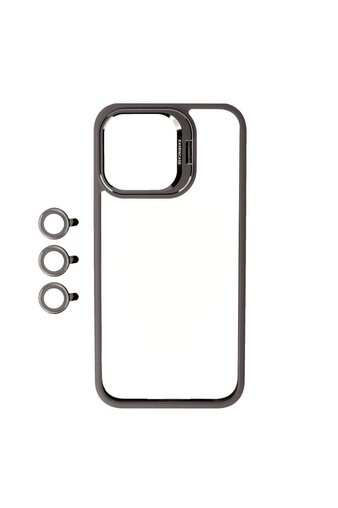 Apple iPhone 15 Pro Uyumlu Kılıf Kamera Lens Korumalı Standlı Zore Klon Lensli Kapak