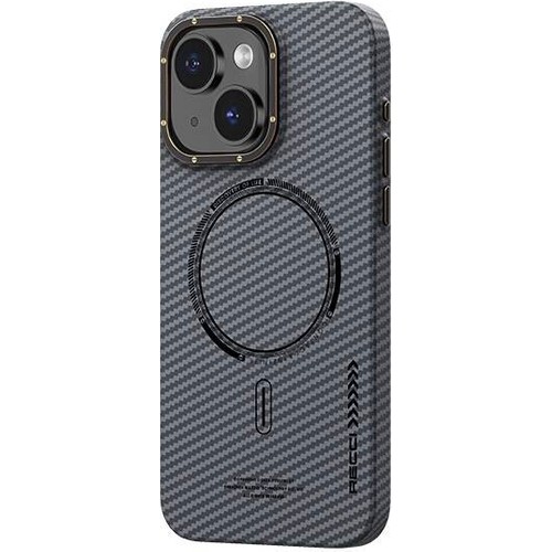 Apple iPhone 15 Plus Uyumlu Kılıf Recci Machinist Serisi M-safe Şarj Özellikli Magnetik Karbon Kapak