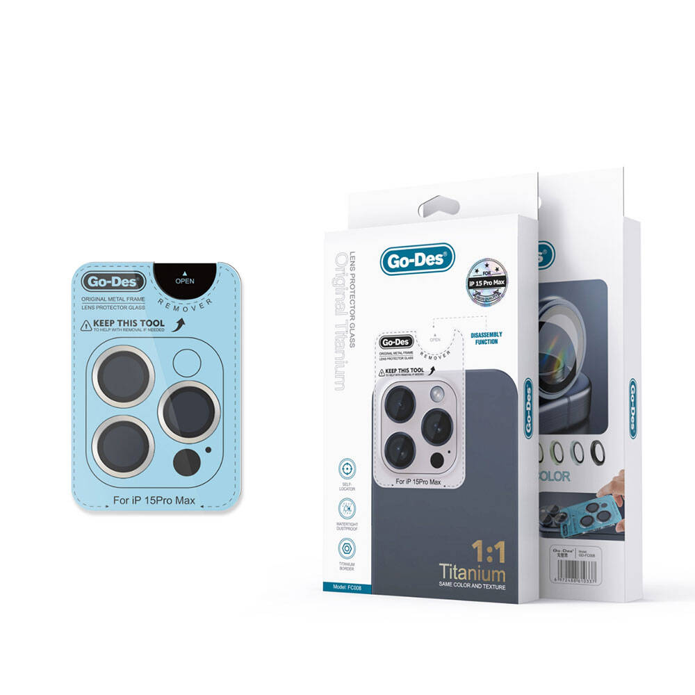 Apple iPhone 15 Pro Max Uyumlu Go Des Titanium Premium Temperli Kamera Lens Koruyucu