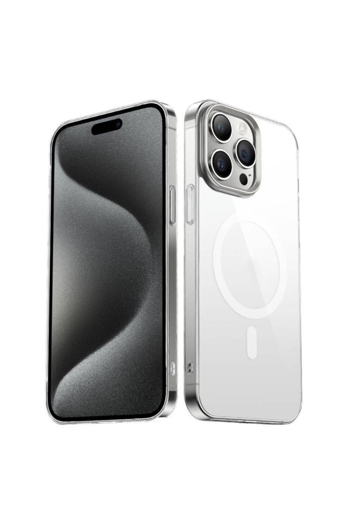 Apple iPhone 15 Pro Uyumlu Kılıf Zore Wireless Şarj Özellikli Şeffaf G-Glass Kapak