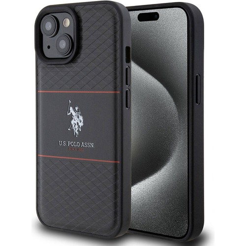 Apple iPhone 15 Plus Uyumlu Kılıf U.S. Polo Assn. Orjinal Lisanslı Deri Şeritli Logo Dizayn Kapak