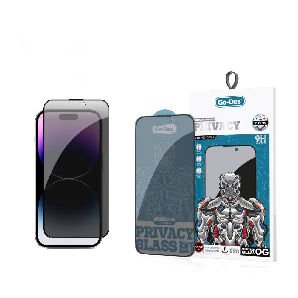 Apple iPhone 14 Pro Max Uyumlu Go Des 9D Full Cover Privacy Temperli Cam Ekran Koruyucu