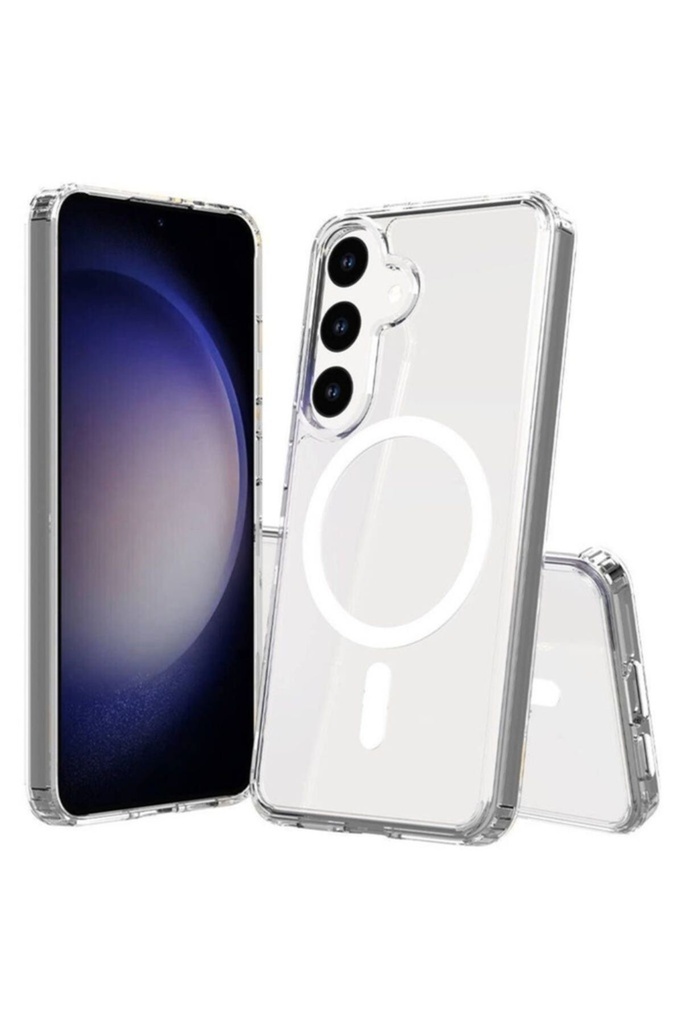 Samsung Galaxy S23 FE Uyumlu Kılıf M-safe Şarj Özellikli Şeffaf Sert PC Zore Embos Kapak