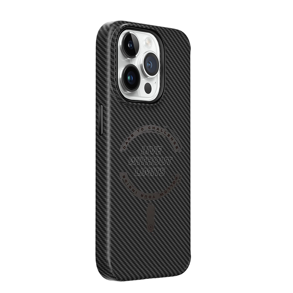 Apple iPhone 15 Pro Uyumlu Kılıf Wiwu LCC-107 Karbon Fiber M-safe Şarj Özellikli Kamera Korumalı Kabon Kapak