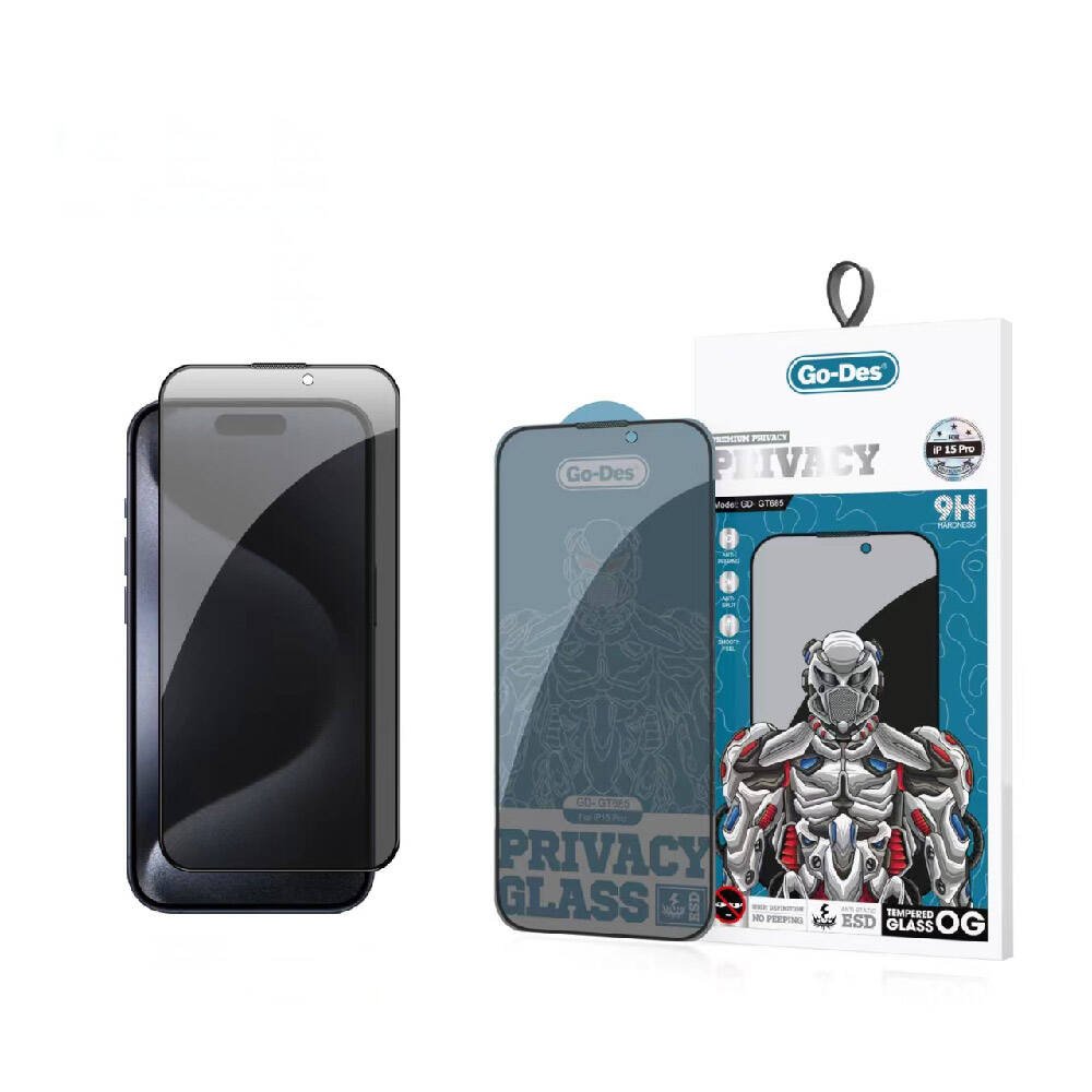 Apple iPhone 15 Pro Uyumlu Go Des 9D Full Cover Privacy Temperli Cam Ekran Koruyucu