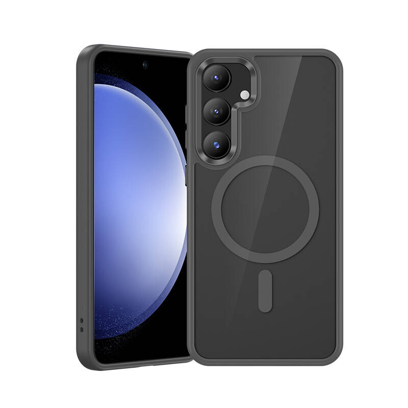 Samsung Galaxy S24 Uyumlu Kılıf M-safe Şarj Özellikli Şeffaf Arka Yüzey Benks MagClap TPU Çerçeve Kapak