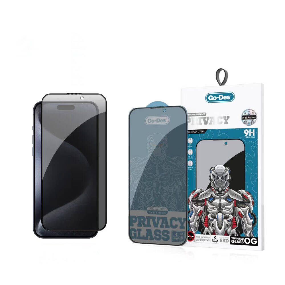 Apple iPhone 15 Pro Max Uyumlu Go Des 9D Full Cover Privacy Temperli Cam Ekran Koruyucu