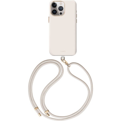 Apple iPhone 15 Pro Uyumlu Kılıf M-safe Şarj Özellikli Soft Pürüzsüz Yüzey Askı İpli Coehl Creme Kapak