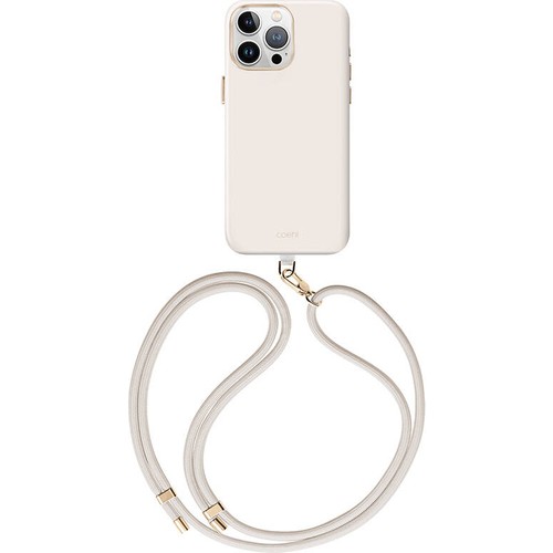 Apple iPhone 15 Pro Max Uyumlu Kılıf M-safe Şarj Özellikli Soft Pürüzsüz Yüzey Askı İpli Coehl Creme Kapak