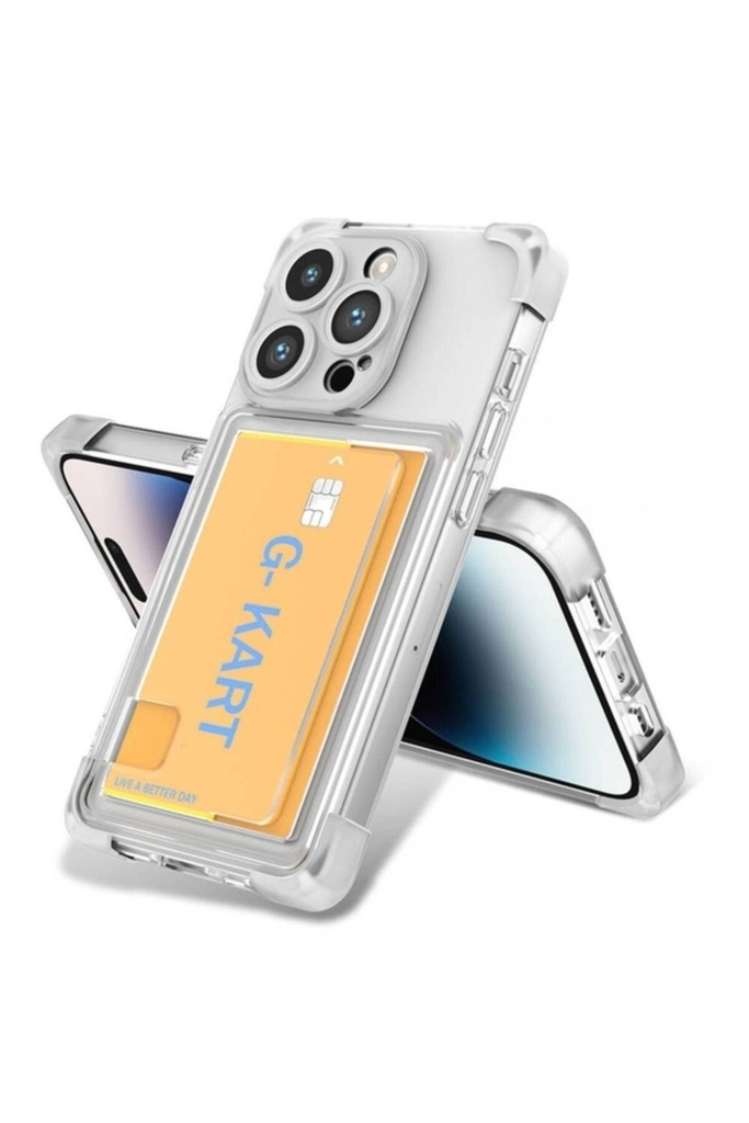 Apple iPhone 14 Pro Max Uyumlu Kılıf Airbag Tasarımlı Şeffaf Kartlıklı Zore G-Kart Kapak