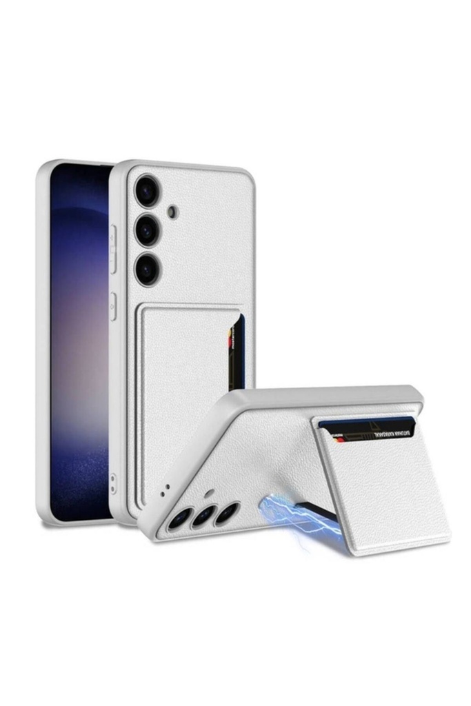 Samsung Galaxy S24 Uyumlu Suni Deri Arka Yüzey Zore Kartlıklı Kıpta Silikon Kapak