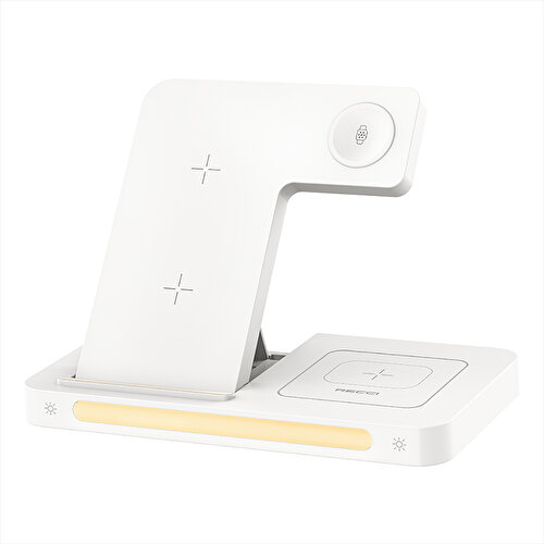 Recci RCW-31 4in1 M-safe 15W Hızlı Şarj Özellikli LED Işıklı Magnetik Kablosuz Şarj Standı