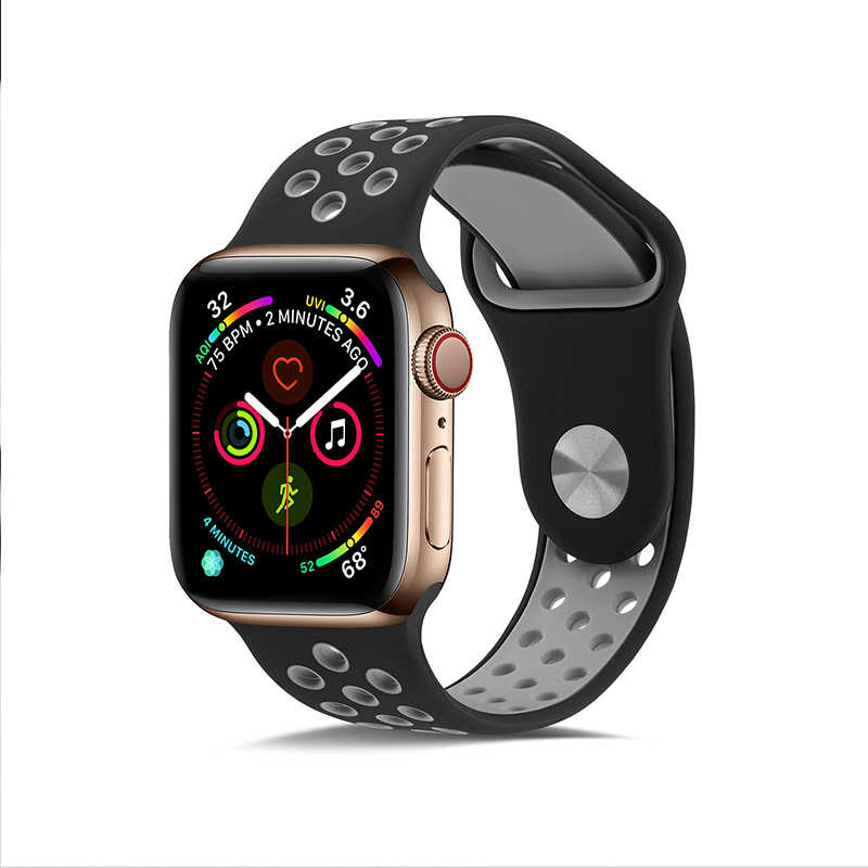 Apple Watch 44mm Uyumlu Kordon Silikon Esnek Yumuşak Delikli Spor KRD-02 Kayış