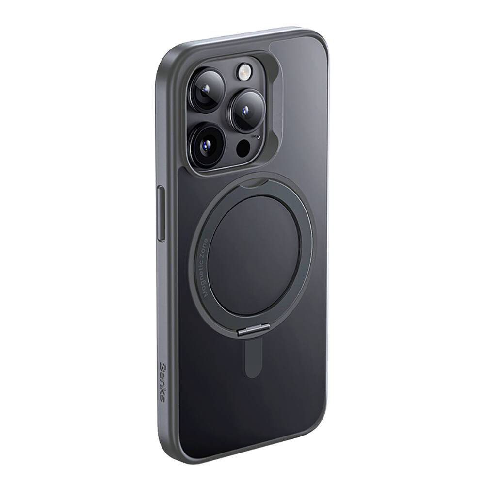 Apple iPhone 15 Pro Uyumlu Kılıf M-safe Şarj Özellikli 360° Dönebilen Benks Pop Stand Kapak