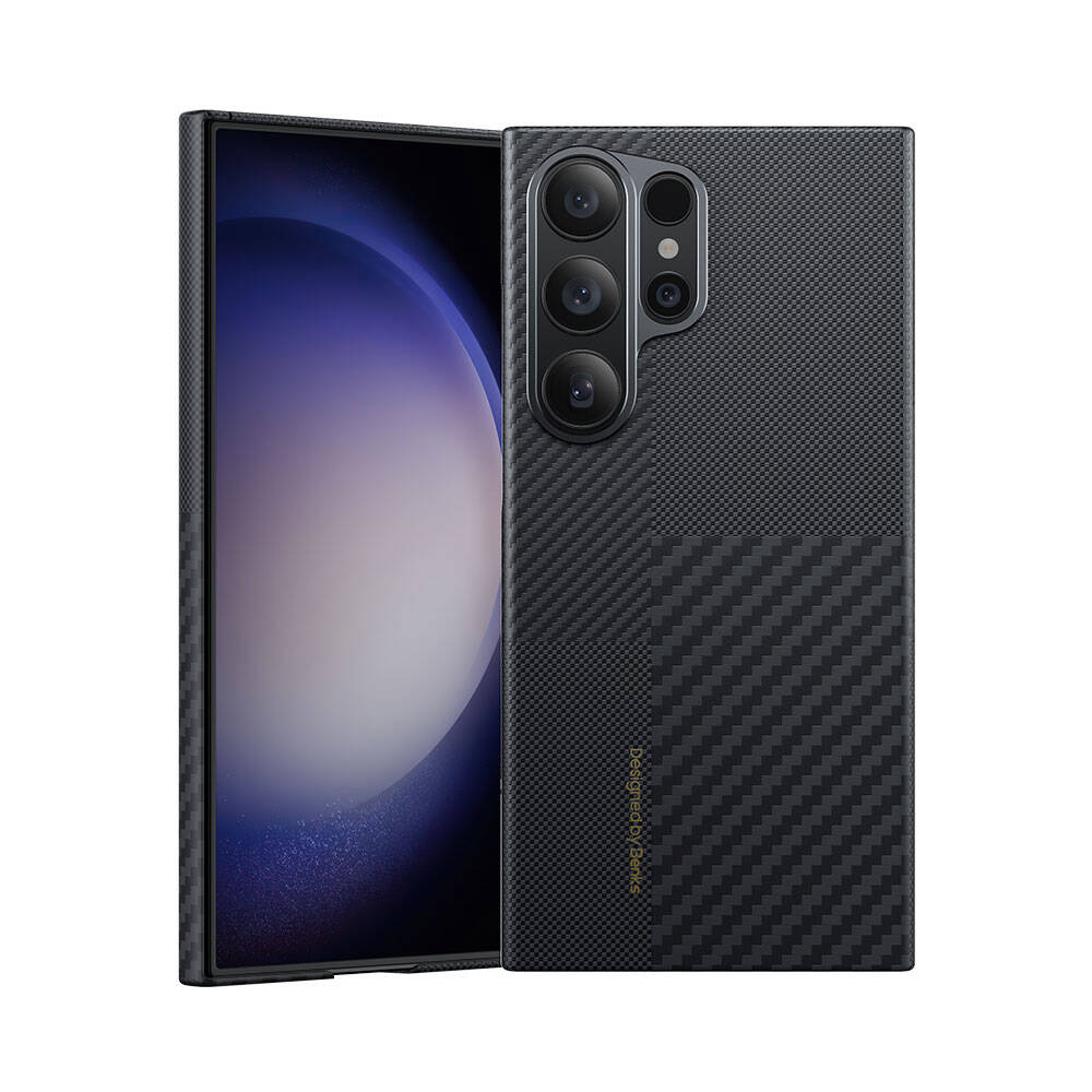 Samsung Galaxy S24 Ultra Uyumlu M-safe Şarj Özellikli Karbon Fiber Benks Montage ArmorAir Kevlar Kapak