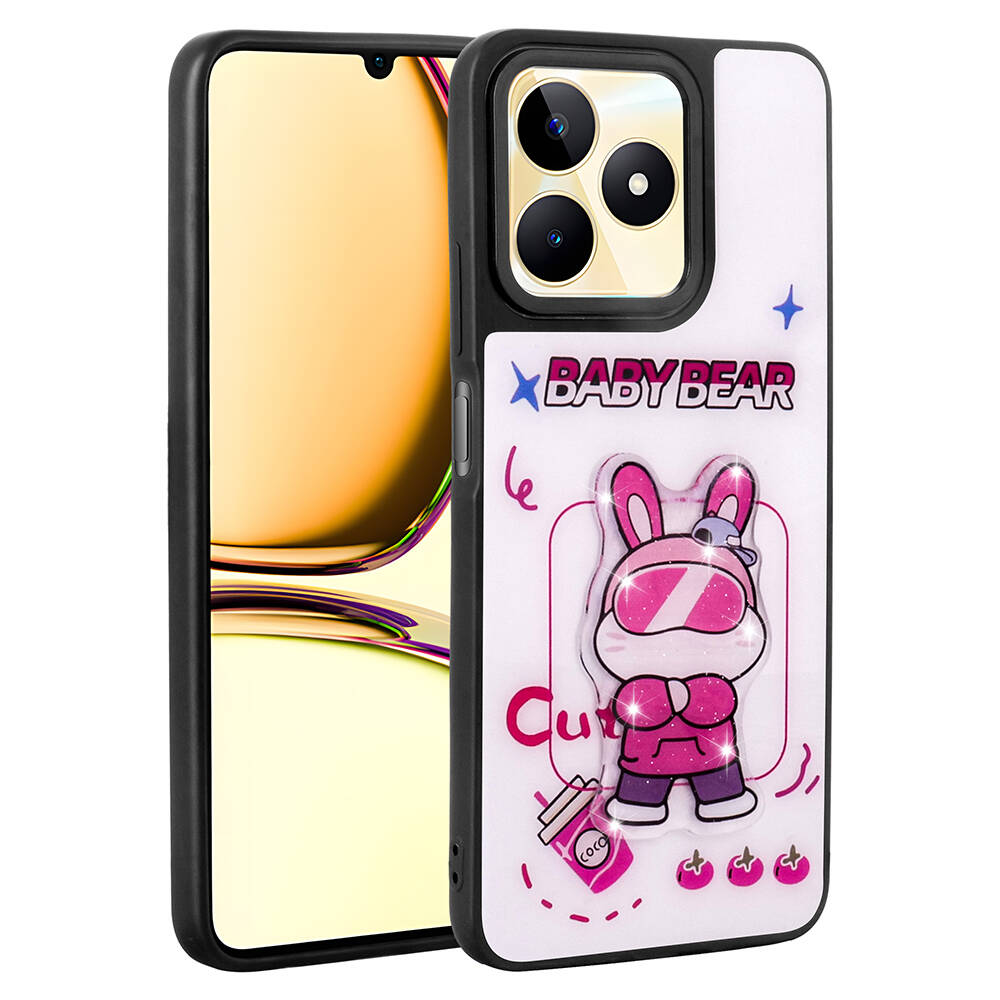 Realme C53 Uyumlu Kılıf Parlayan Kabartmalı İkonik Figürlü Zore Amas Silikon Kapak