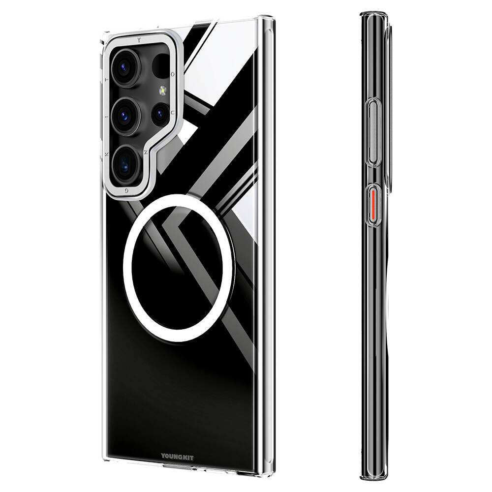 Samsung Galaxy S24 Ultra Uyumlu Kılıf M-safe Şarj Özellikli Sararmaya Karşı Dayanıklı Youngkit Clear Crystal Serisi Kapak